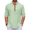 imageCOOFANDY Mens Cotton Linen Henley Shirt Casual Beach Hippie Shirts Long Sleeve TShirtsLight Green