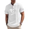 imageCOOFANDY Mens Cotton Linen Henley Shirt Short Sleeve Hippie Casual Band Collar Summer Beach TShirtsAwhite