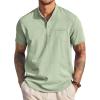 imageCOOFANDY Mens Henley Shirts Band Collar Short Sleeve TShirts Casual Summer Beach Shirt Hippie Fashion Hawaiian ShirtLight Green