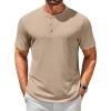 imageCOOFANDY Mens Henley Shirts Short Sleeve Casual Summer Basic T Shirt Soild Button Tee TopAkhaki