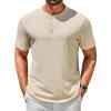 imageCOOFANDY Mens Henley Shirts Short Sleeve Casual Summer Basic T Shirt Soild Button Tee TopAlight Khaki