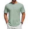 imageCOOFANDY Mens Henley Shirts Short Sleeve Tshirt Basic Button Tees Summer Ribbed Pocket T Shirt Casual Stretch TopsLight Green