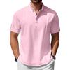 imageCOOFANDY Mens Henley TShirts Short Sleeve Casual Button Henley Shirts Band Collar Tee Summer Beach Hippie ShirtsPink