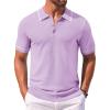 imageCOOFANDY Mens Knit Polo Shirts Casual Short Sleeve Button Down Shirts Crochet Classic Golf Polo Collared ShirtsLight Purple