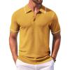 imageCOOFANDY Mens Knit Polo Shirts Casual Short Sleeve Button Down Shirts Crochet Classic Golf Polo Collared ShirtsYellow