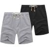 imageCOOFANDY Mens Linen Shorts Casual Elastic Waist Drawstring Summer Beach ShortsBlack  Light Grey
