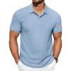 imageCOOFANDY Mens Polo Shirts Short Sleeve Classic Fit Golf Shirts Casual Solid Waffle Collared T ShirtLight Blue