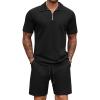 imageCOOFANDY Mens Tracksuit Casual 2 Piece Quarter Zip Polo Shirt and Shorts Set Athletic Jogging Sports OutfitsBlack