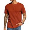 imageCOOFANDY Mens Waffle Henley Short Sleeve Textured T Shirt Casual Button Tee Shirts Heavyweight Henley Summer TopCaramel
