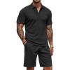 imageCOOFANDY Mens Waffle Knit Polo Shirt and Shorts Set 2 Pieces Outfits Summer Suit Casual Tracksuit with PocketsBlack
