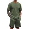 imageCOOFANDY Mens Waffle Shirt and Shorts Set 2 Piece Outfits Casual Summer Tracksuits Set with PocketsOlive Green