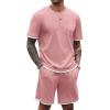 imageCOOFANDY Mens Waffle Shirt and Shorts Set 2 Piece Outfits Casual Summer Tracksuits Set with PocketsPink