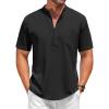 imageCOOFANDY Mens White Solid Casual Short Sleeve Band Collar Henley Shirt with PocketBlack