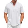 imageCOOFANDY Mens White Solid Casual Short Sleeve Band Collar Henley Shirt with PocketWhite