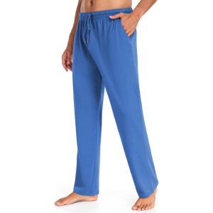 imageCOOFANDY Men Cotton Yoga Pants Casual Sweatpants Jogger Open Bottom Lounge Pants with PocketsBlue
