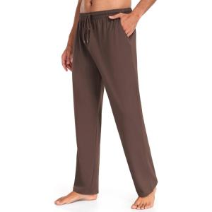 imageCOOFANDY Men Cotton Yoga Pants Casual Sweatpants Jogger Open Bottom Lounge Pants with PocketsBrown