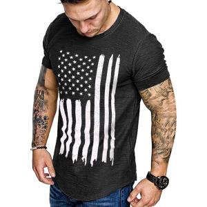 imageCOOFANDY Men Muscle Workout T Shirt Gym Bodybuilding Active Short Sleeve Tee Top BlackOne Piece Black American Flag