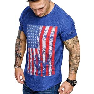imageCOOFANDY Men Muscle Workout T Shirt Gym Bodybuilding Active Short Sleeve Tee Top BlackOne Piece Blue American Flag