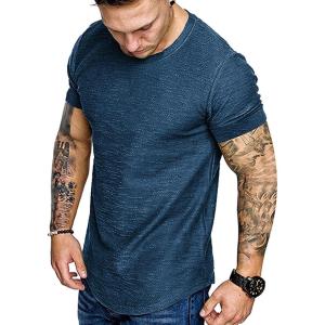 imageCOOFANDY Men Muscle Workout T Shirt Gym Bodybuilding Active Short Sleeve Tee Top BlackOne Piece Dark Blue