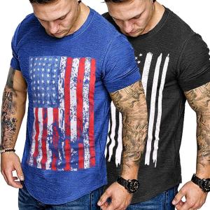imageCOOFANDY Men Muscle Workout T Shirt Gym Bodybuilding Active Short Sleeve Tee Top BlackTwo Pack Black American FlagBlue American Flag