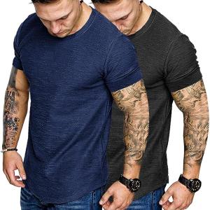 imageCOOFANDY Men Muscle Workout T Shirt Gym Bodybuilding Active Short Sleeve Tee Top BlackTwo Pack BlackNavy Blue