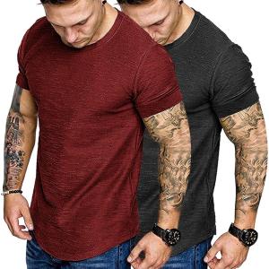 imageCOOFANDY Men Muscle Workout T Shirt Gym Bodybuilding Active Short Sleeve Tee Top BlackTwo Pack BlackWine Red