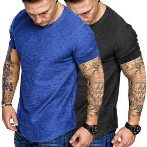 imageCOOFANDY Men Muscle Workout T Shirt Gym Bodybuilding Active Short Sleeve Tee Top BlackTwo Pack Blueblack