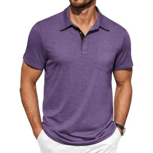 imageCOOFANDY Men Short Sleeve Polo Shirt Casual Summer Collar Shirts Dress Button Polo T Shirt Classic Golf ShirtsPurple