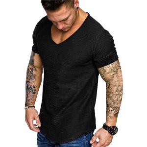 imageCOOFANDY Mens 2 Pack Muscle V Neck T Shirt Fitted Gym Workout Short Sleeve Bodybuilding TeeBlack