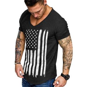 imageCOOFANDY Mens 2 Pack Muscle V Neck T Shirt Fitted Gym Workout Short Sleeve Bodybuilding TeeBlack American Flag