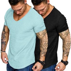 imageCOOFANDY Mens 2 Pack Muscle V Neck T Shirt Fitted Gym Workout Short Sleeve Bodybuilding TeeBlackMint Green V Neck