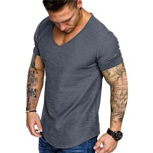 imageCOOFANDY Mens 2 Pack Muscle V Neck T Shirt Fitted Gym Workout Short Sleeve Bodybuilding TeeGrey