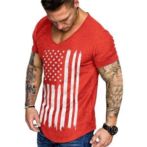 imageCOOFANDY Mens 2 Pack Muscle V Neck T Shirt Fitted Gym Workout Short Sleeve Bodybuilding TeeRed American Flag