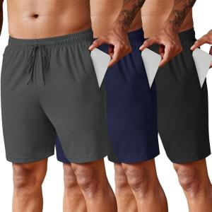 imageCOOFANDY Mens 2 Pack Workout Gym Shorts 7 Inch  5 Inch Athletic Shorts Lightweight Casual Jogger Short with Zipper Pockets3 Packdark GreyNavy BlueBlack