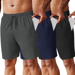 imageCOOFANDY Mens 2 Pack Workout Gym Shorts 7 Inch  5 Inch Athletic Shorts Lightweight Casual Jogger Short with Zipper Pockets3 Packnavy BlueDark GreyBlack