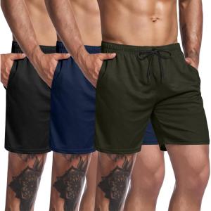 imageCOOFANDY Mens 3 Pack Workout Gym Shorts Mesh Athletic Shorts Lightweight Bodybuilding Training Short Pants with PocketsBlack  Army Green  Navy Blue
