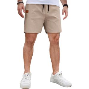 imageCOOFANDY Mens Casual Cotton Shorts 5 Inch Summer Beach Shorts Lightweight Drawstring Elastic Waist Chino Golf ShortsLight Khaki