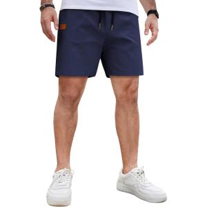 imageCOOFANDY Mens Casual Cotton Shorts 5 Inch Summer Beach Shorts Lightweight Drawstring Elastic Waist Chino Golf ShortsNavy Blue