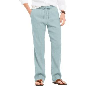 imageCOOFANDY Mens Casual Linen Summer Beach Pants Lightweight Drawstring Elastic Waist Yoga TrousersLight Green