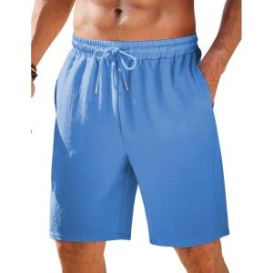 imageCOOFANDY Mens Casual Shorts Elastic Waist Drawstring Textured Summer Beach ShortBlue