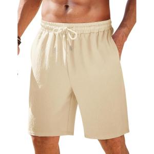 imageCOOFANDY Mens Casual Shorts Elastic Waist Drawstring Textured Summer Beach ShortLight Khaki