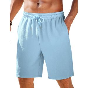 imageCOOFANDY Mens Casual Shorts Elastic Waist Drawstring Textured Summer Beach ShortSky Blue