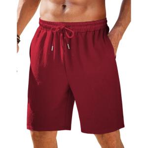 imageCOOFANDY Mens Casual Shorts Elastic Waist Drawstring Textured Summer Beach ShortWine