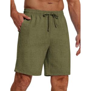imageCOOFANDY Mens Casual Summer Beach Linen Shorts 9 Inch Lightweight Drawstring Elastic Waist Shorts with PocketsArmy Green