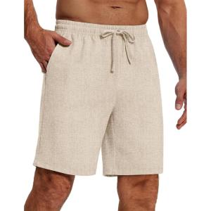 imageCOOFANDY Mens Casual Summer Beach Linen Shorts 9 Inch Lightweight Drawstring Elastic Waist Shorts with PocketsBeige
