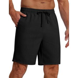 imageCOOFANDY Mens Casual Summer Beach Linen Shorts 9 Inch Lightweight Drawstring Elastic Waist Shorts with PocketsBlack