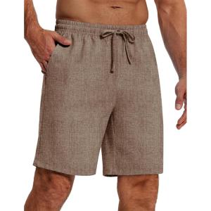 imageCOOFANDY Mens Casual Summer Beach Linen Shorts 9 Inch Lightweight Drawstring Elastic Waist Shorts with PocketsBrown