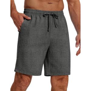 imageCOOFANDY Mens Casual Summer Beach Linen Shorts 9 Inch Lightweight Drawstring Elastic Waist Shorts with PocketsDeep Grey