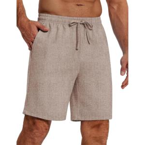 imageCOOFANDY Mens Casual Summer Beach Linen Shorts 9 Inch Lightweight Drawstring Elastic Waist Shorts with PocketsKhaki