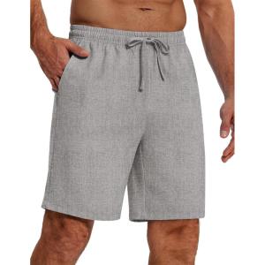 imageCOOFANDY Mens Casual Summer Beach Linen Shorts 9 Inch Lightweight Drawstring Elastic Waist Shorts with PocketsLight Grey